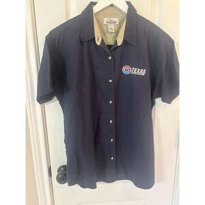 Tri-Mountain Women's L Texas Motor Speedway‎ Work Shirt Navy Blue Button Down